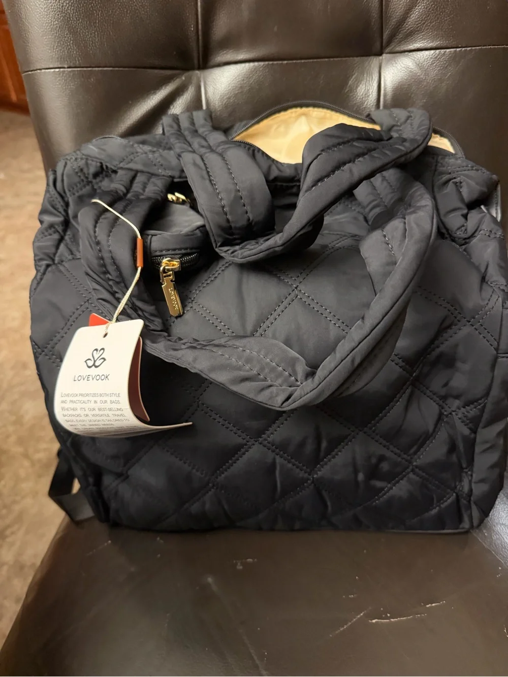 Lovevook Quilted Black Baby Bag Tote